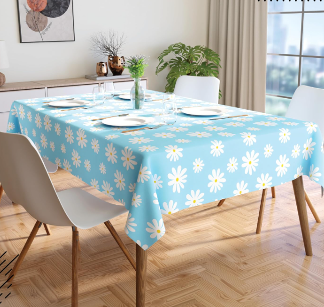 Daisy Blue Print Pure Cotton Tablecloth